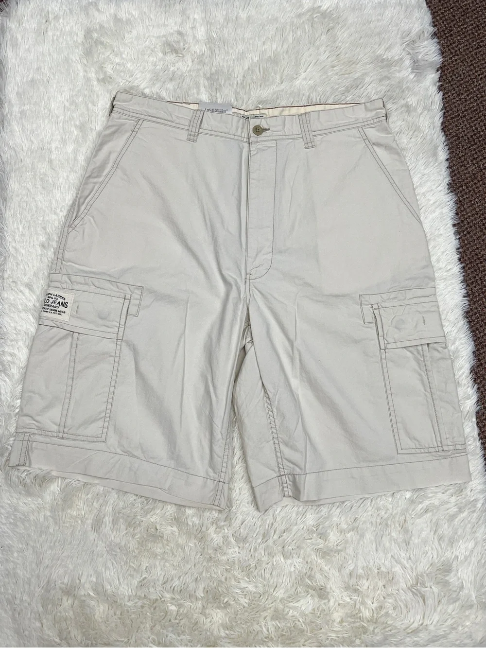 NWT Vintage Polo by Ralph Lauren Light Khaki Cargo Shorts NOS Snap Sewn Pockets